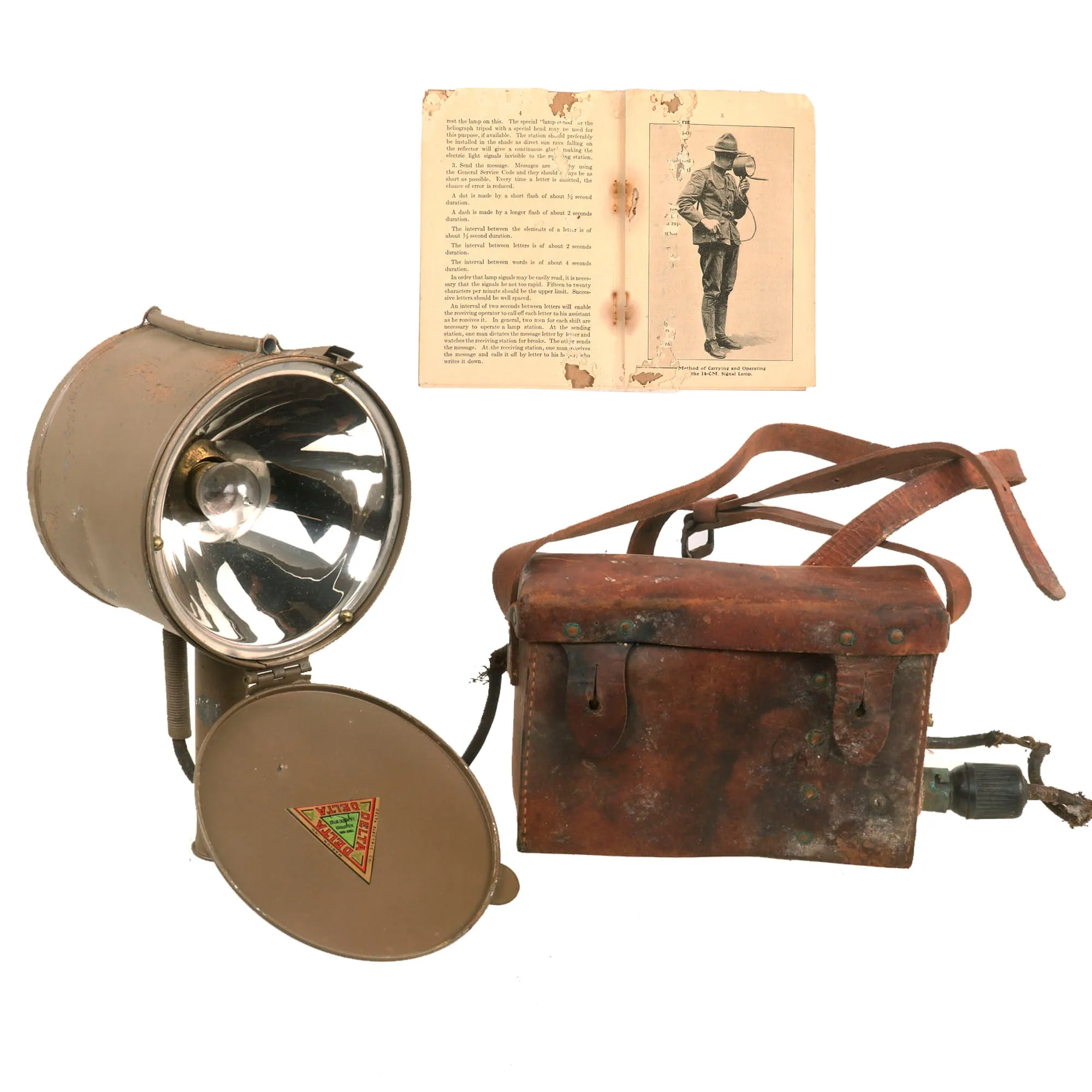 Original U.S. WWI 14-CM. Signal Lamp Type EE-6 with Battery Case & Instruction Manual by Delta