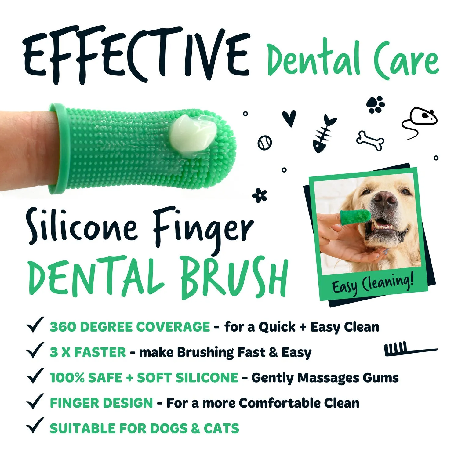 Pack of 3 Silicone Finger Dental Care Brushes for Dogs & Cats