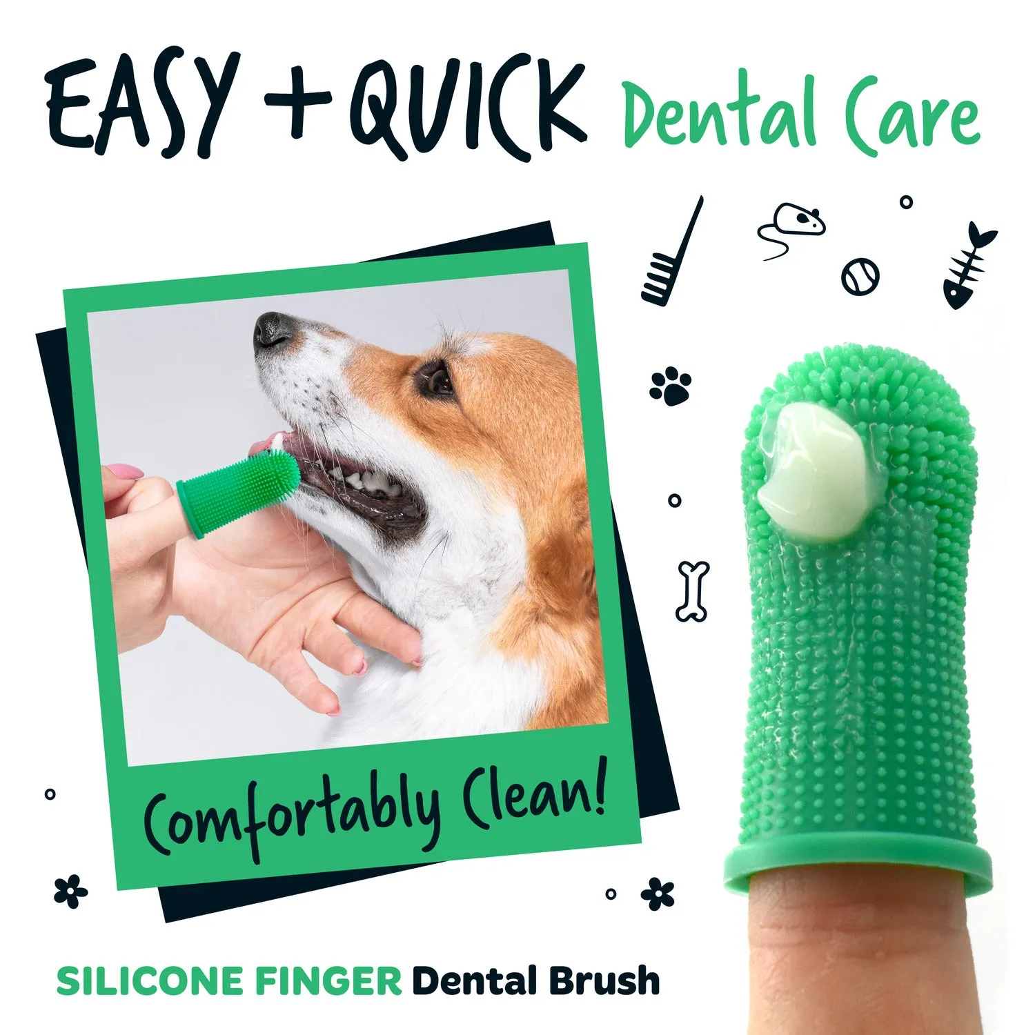 Pack of 3 Silicone Finger Dental Care Brushes for Dogs & Cats