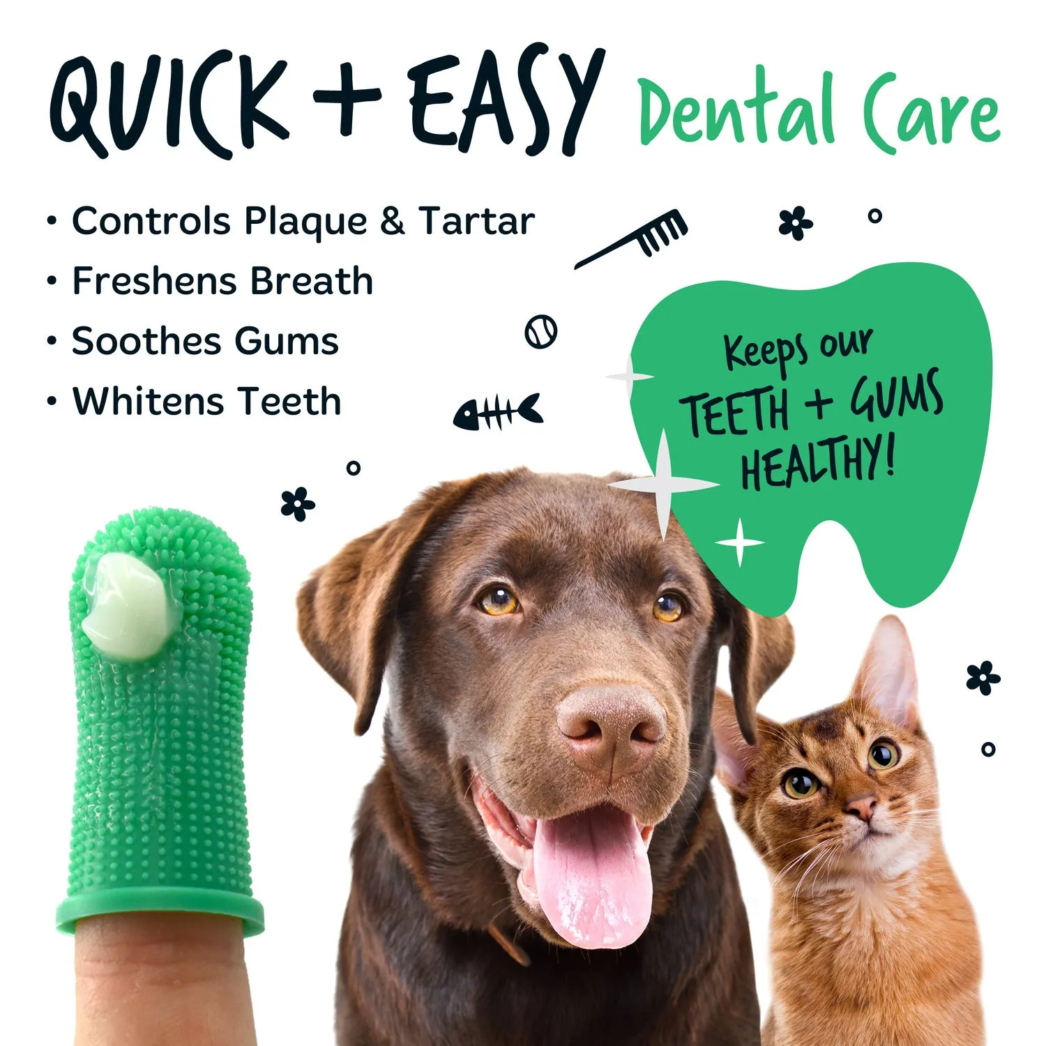 Pack of 3 Silicone Finger Dental Care Brushes for Dogs & Cats