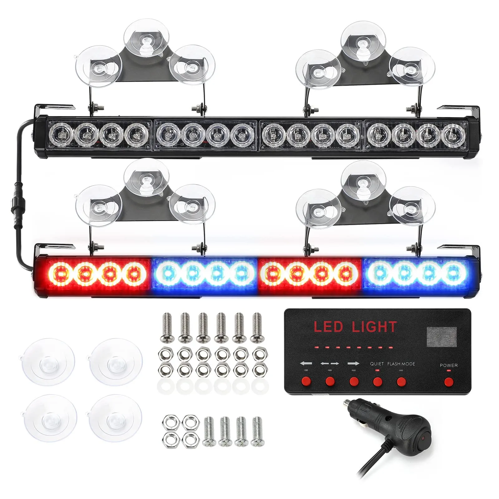 Partsam LED Emergency Dual Strobe Light Bar for Police Volunteer Truck