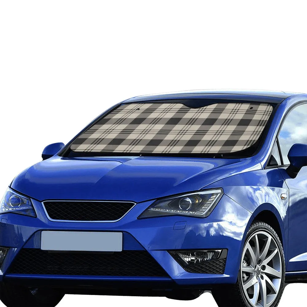 Plaid Windshield Sun Shade, Checkered black Beige Car Accessories Auto Check Protector Front Window Visor Cover Shield Blocker Sunscreen