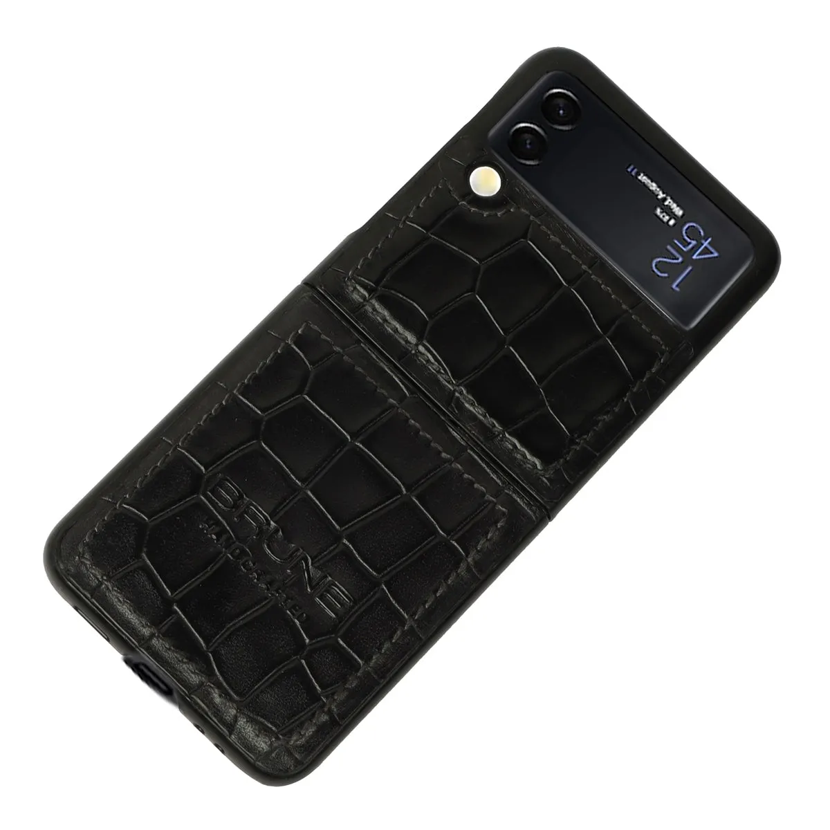 Samsung Galaxy Flip Series Black Deep Croco Textured Leather Mobile Cover by Brune & Bareskin