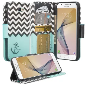 Samsung Galaxy J7 Prime 2016, G610, Galaxy On7 Case, Wrist Strap Pu Leather Magnetic Flip [Kickstand] with Slots - Teal Anchor