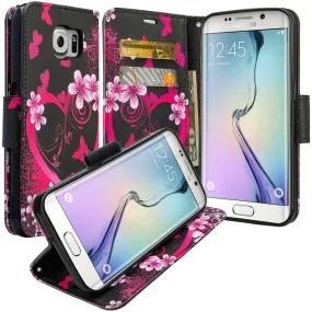 Samsung Galaxy S7 Wallet Case, Wrist Strap Pu Leather Magnetic Flip Fold[Kickstand] with ID & Card Slots for Galaxy S7 - Flower Hearts