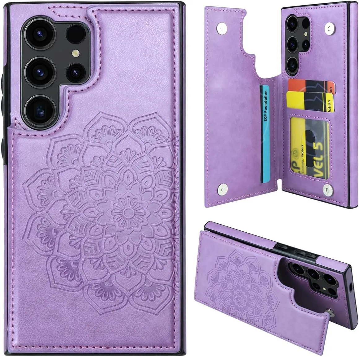 Samsung S24 Ultra Case Card Holder Flower Magnetic Back Flip Case