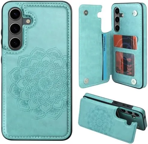 Samsung S24 Ultra Case Card Holder Flower Magnetic Back Flip Case