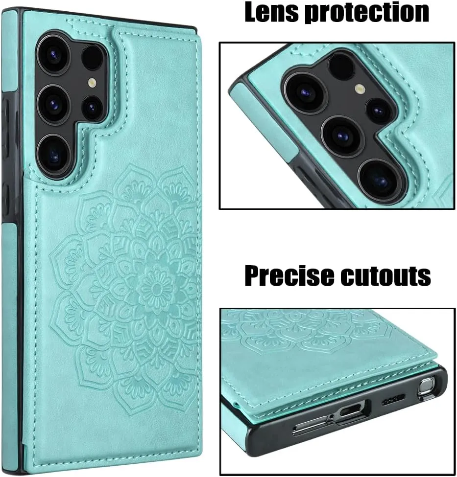 Samsung S24 Ultra Case Card Holder Flower Magnetic Back Flip Case