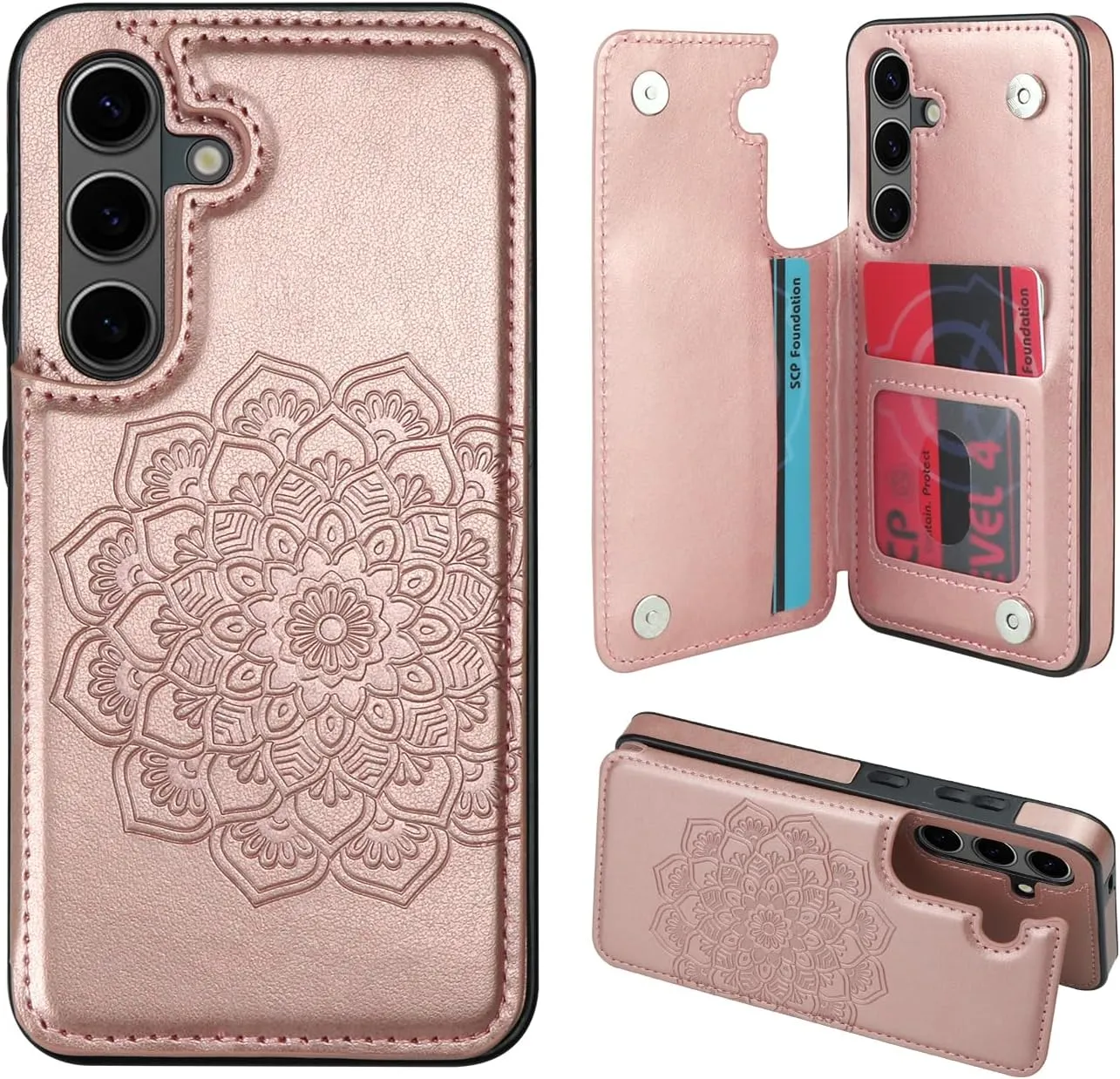 Samsung S24 Ultra Case Card Holder Flower Magnetic Back Flip Case