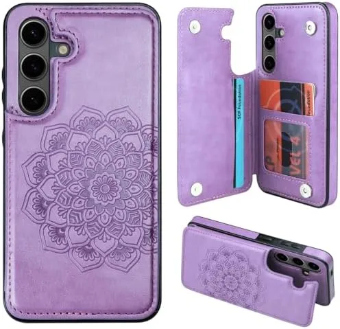 Samsung S24 Ultra Case Card Holder Flower Magnetic Back Flip Case