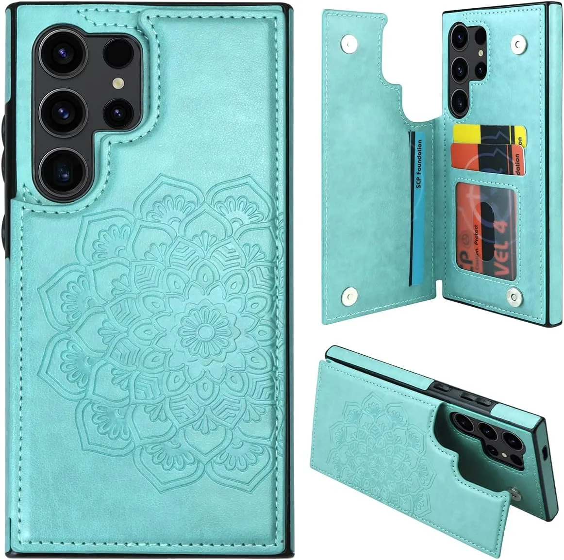 Samsung S24 Ultra Case Card Holder Flower Magnetic Back Flip Case