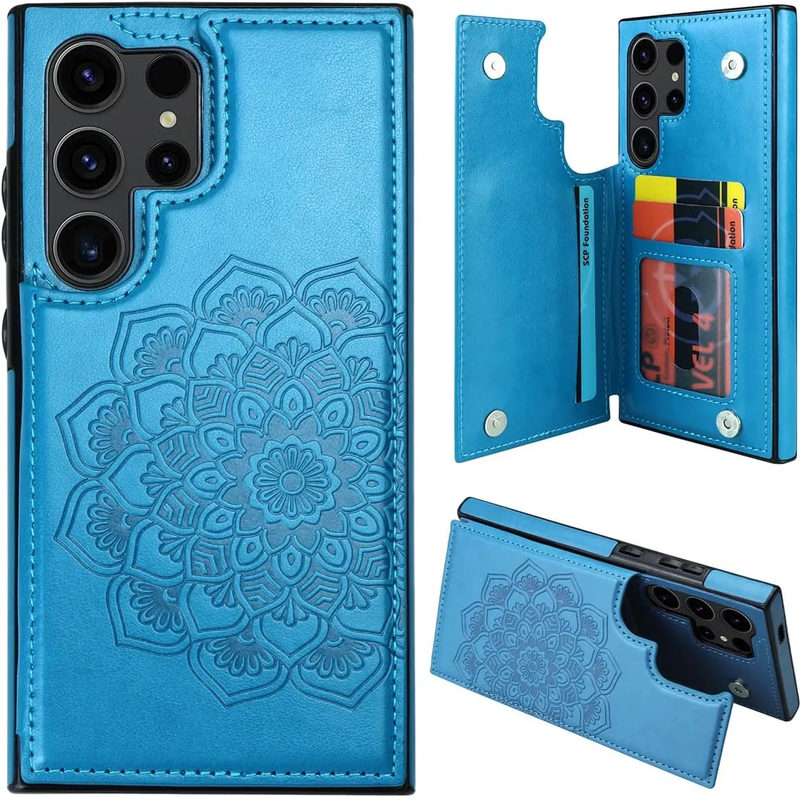 Samsung S24 Ultra Case Card Holder Flower Magnetic Back Flip Case