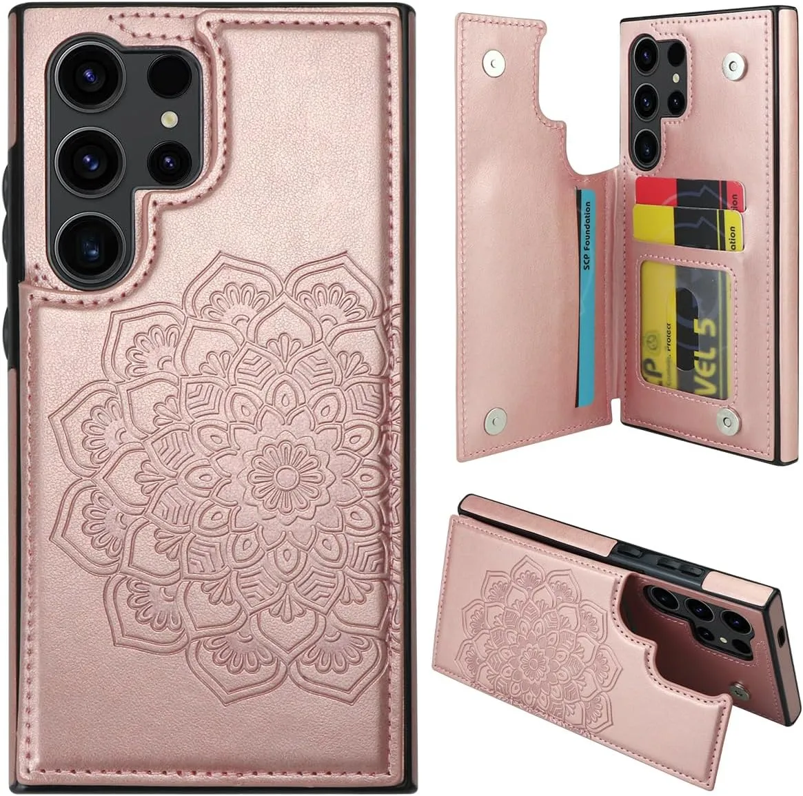 Samsung S24 Ultra Case Card Holder Flower Magnetic Back Flip Case