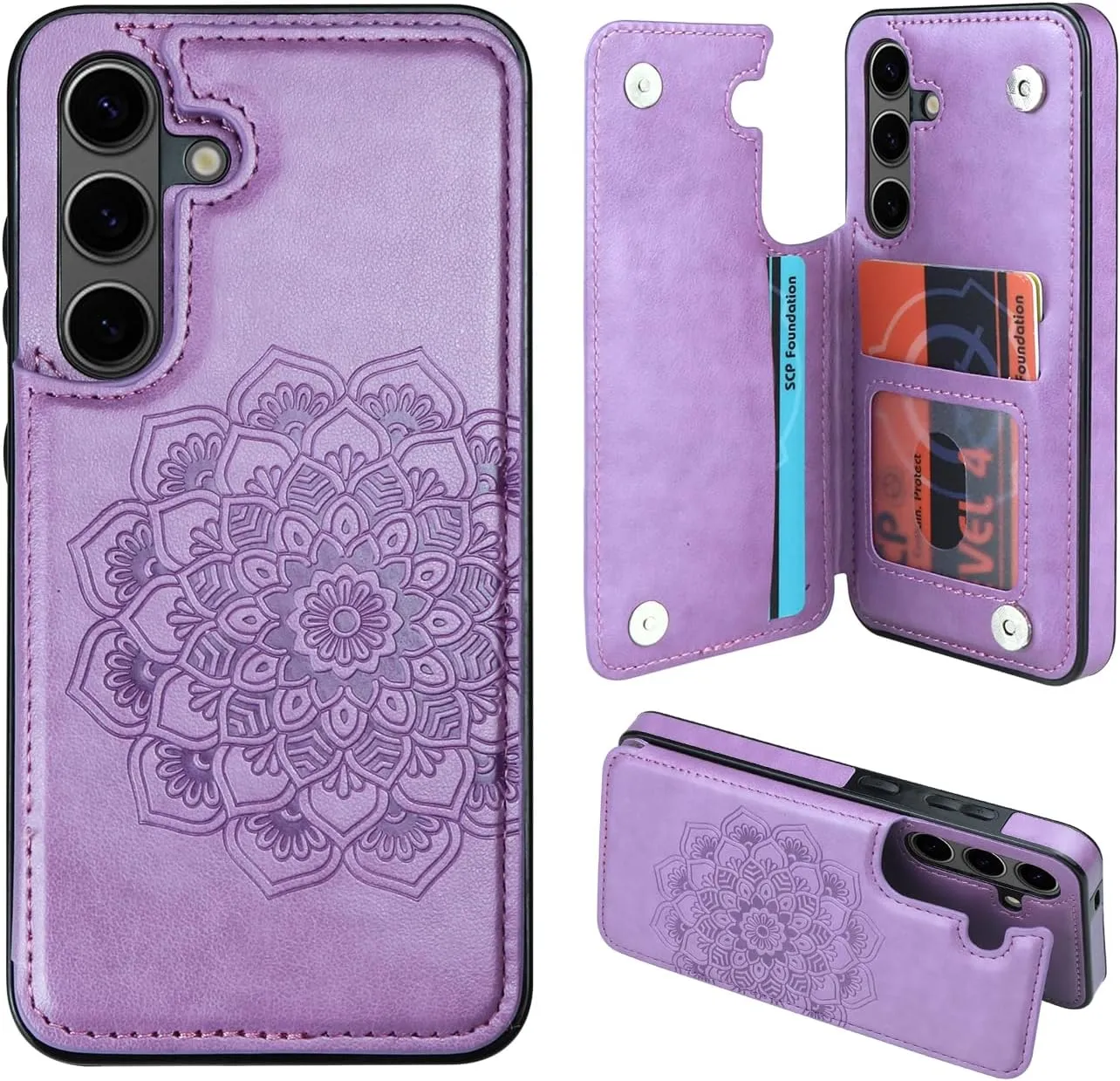 Samsung S24 Ultra Case Card Holder Flower Magnetic Back Flip Case