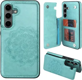 Samsung S24 Ultra Case Card Holder Flower Magnetic Back Flip Case