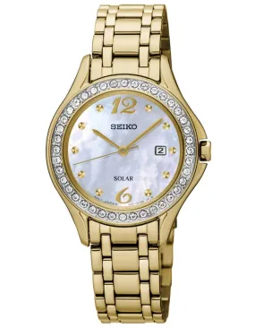 Seiko Ladies 40 Crystal Sport Watch - White MOP Dial - Gold-Tone - Date