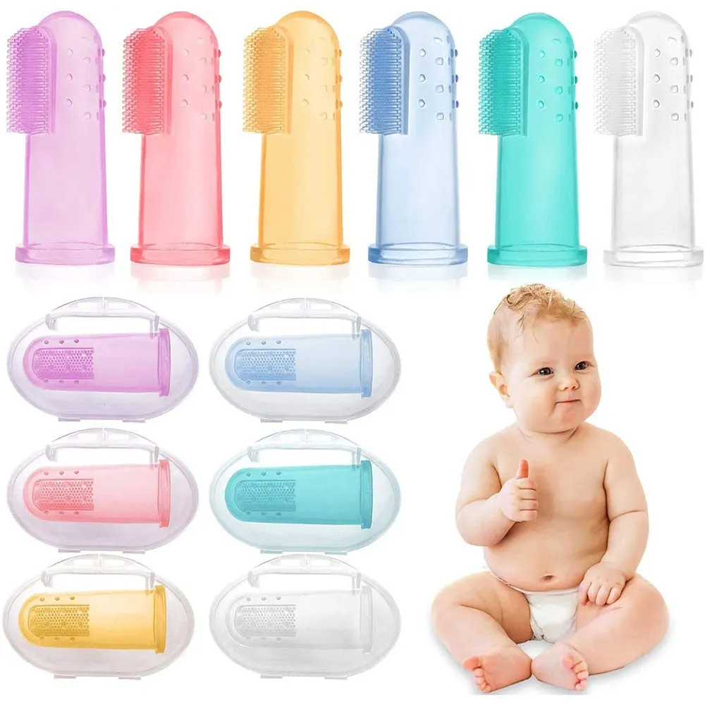 (Set of 6) Silicone baby finger toothbrush dental care - various colors