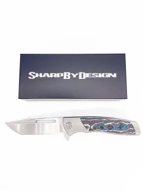 SharpByDesign Mini Evo Folding Knife Nebula FatCarbon / Titanium Handles Harpoon Point M390