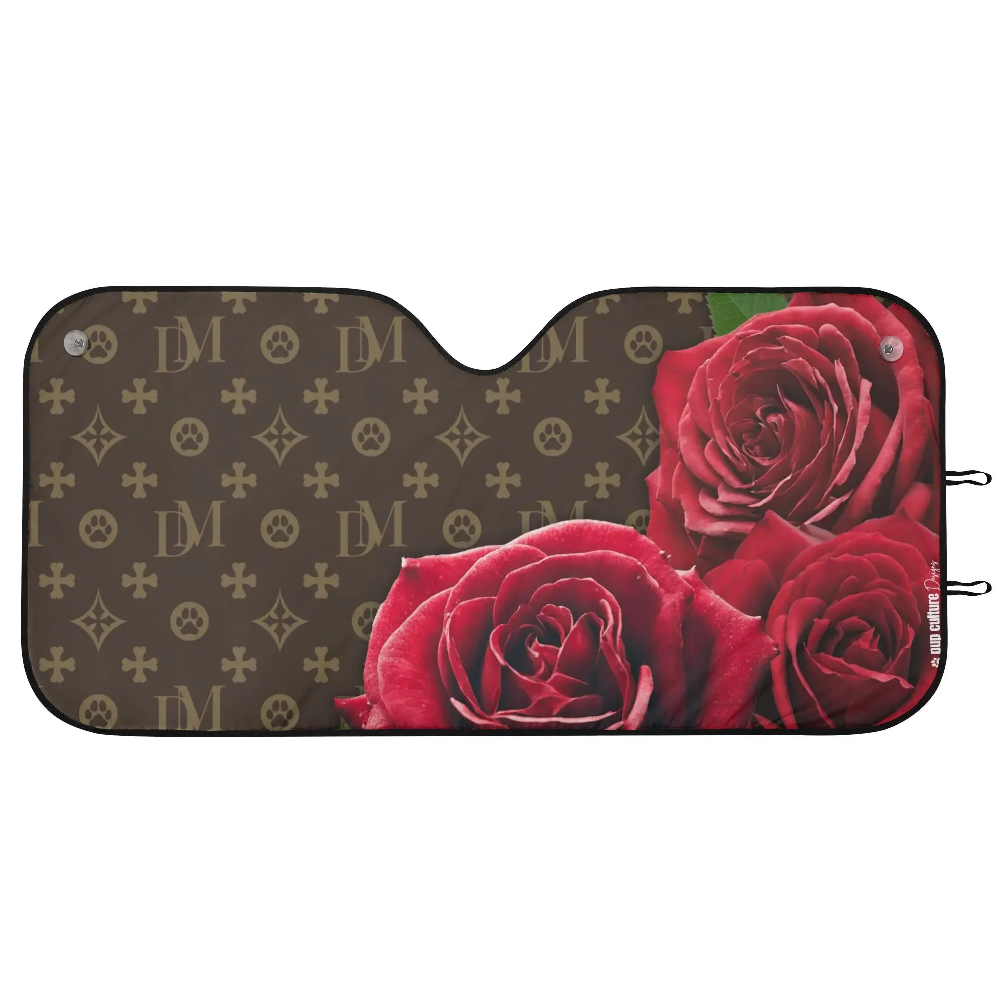 Signature Dog Mom "DM" Motif Red Rose Car Sun Shade