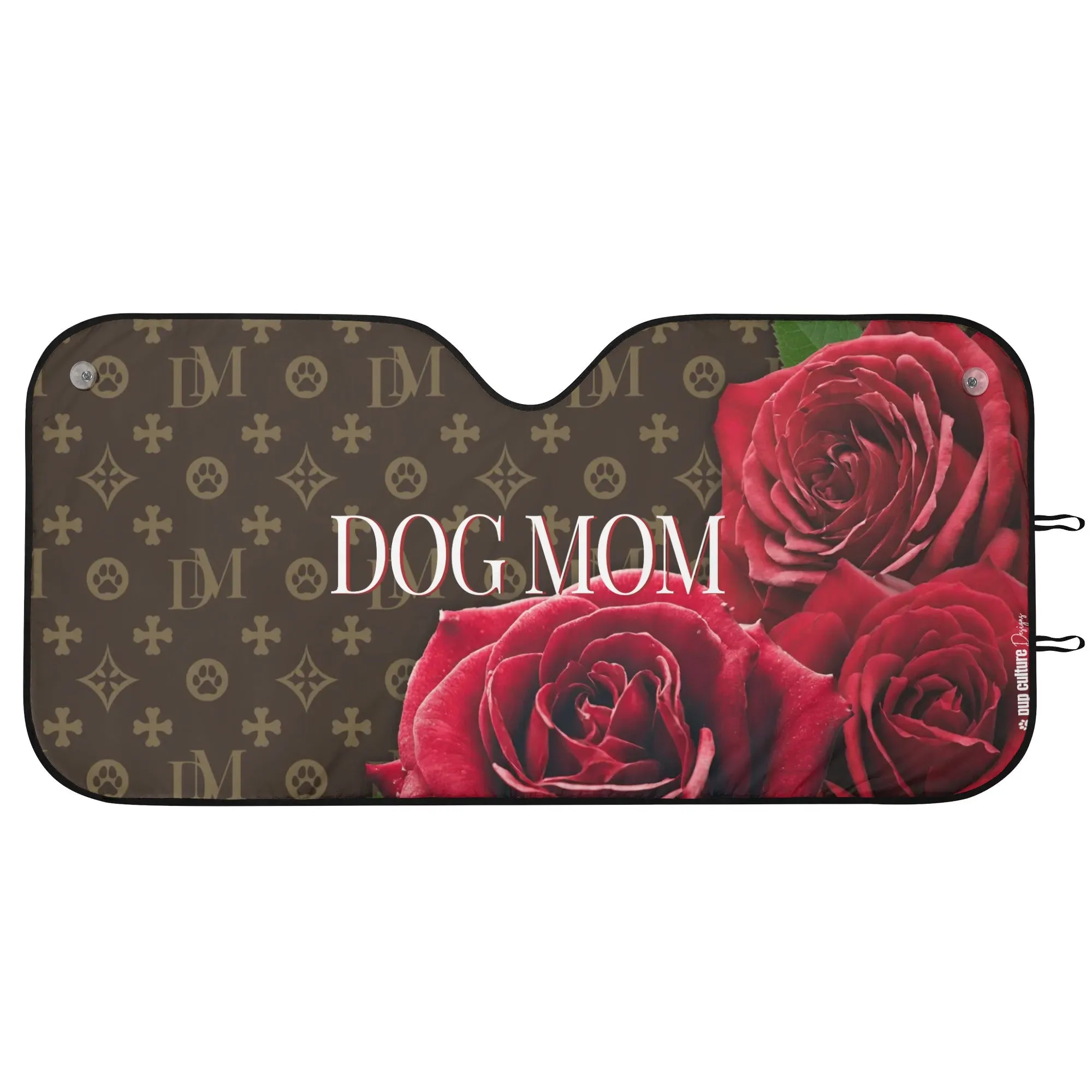 Signature Dog Mom "DM" Motif Red Rose Car Sun Shade