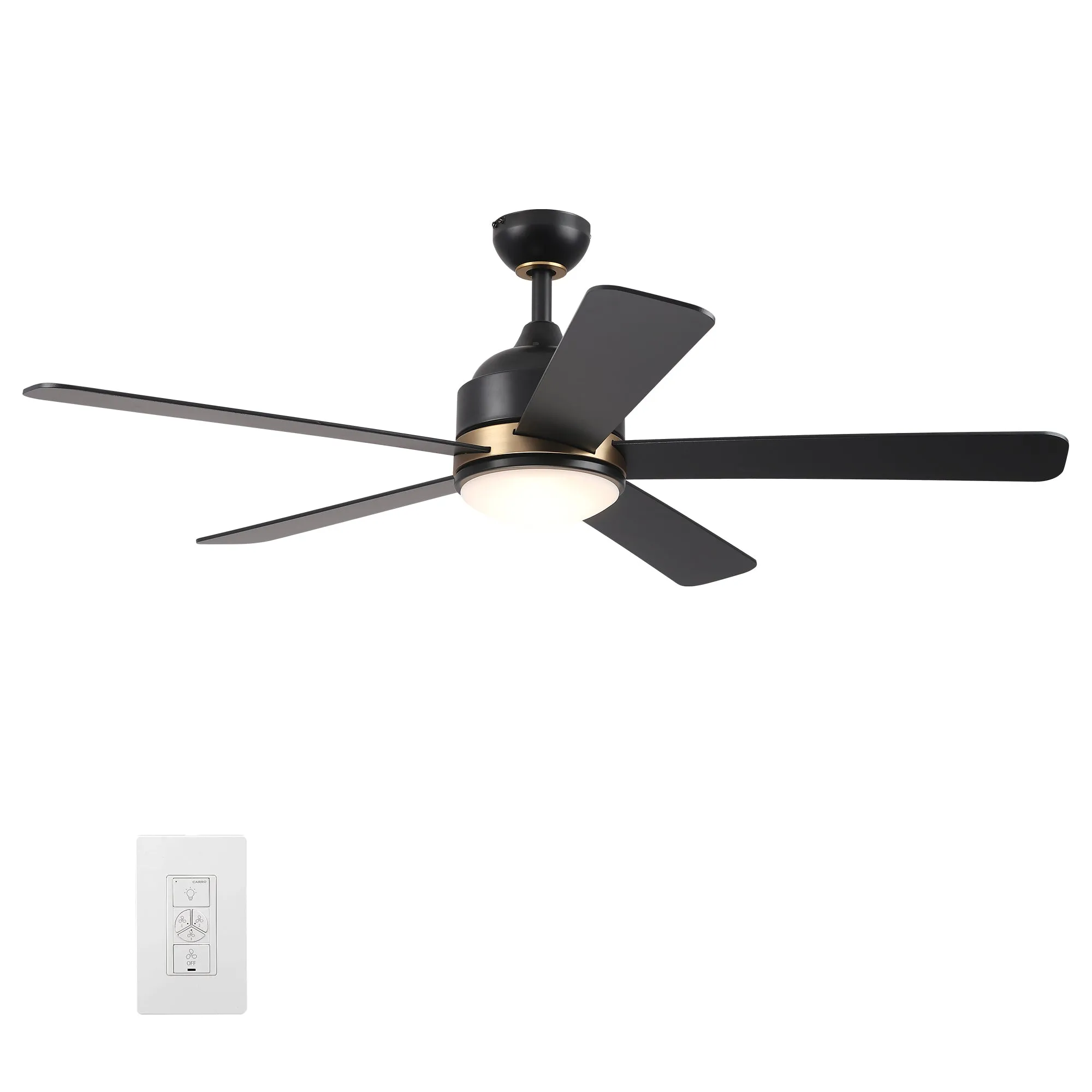 SIMOY 52 inch 5-Blade Smart Ceiling Fan with LED Light Kit & Wall Switch - Black/Black (Gold Detail)