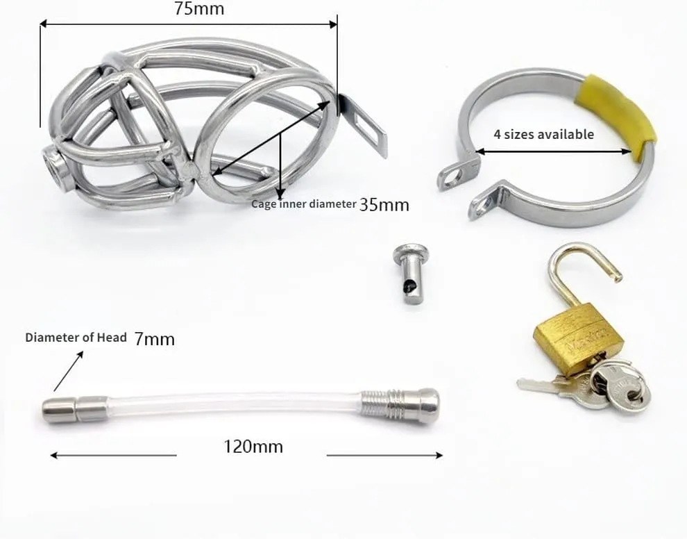 Stainless Steel Chastity Device Male Cage Chastity Device with CatheterMale Metal Beginner Cage with Sunglasses, Prevent Erection Bondage Couple Sex Lock Chastity Pants (Ring 52mm)