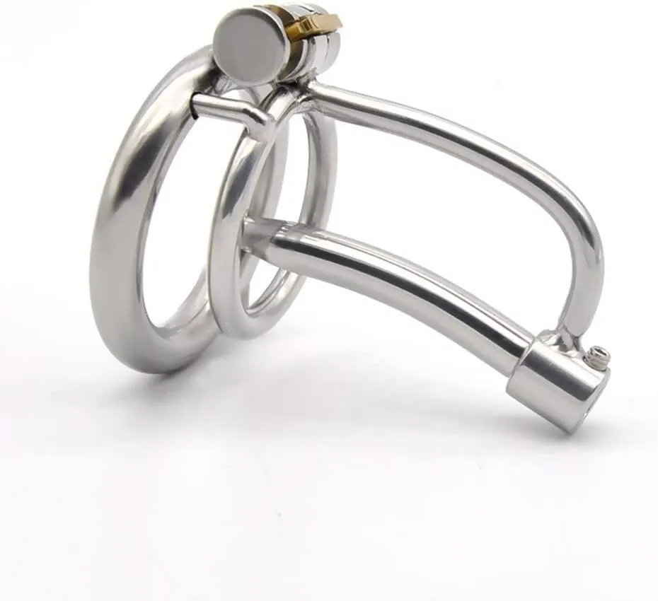 Stainless Steel Chastity Device with Catheter Male Cage Chastity Device Male Metal Beginner Cage with Sunglasses (Ring 50mm)