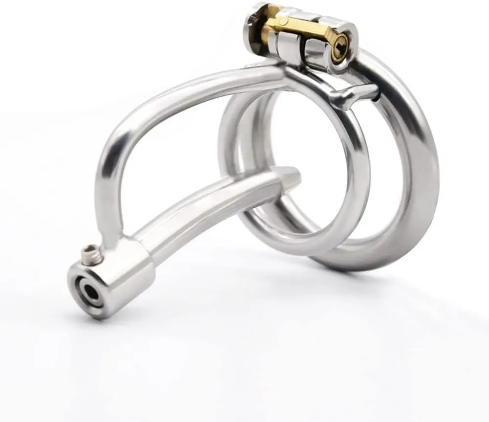 Stainless Steel Chastity Device with Catheter Male Cage Chastity Device Male Metal Beginner Cage with Sunglasses (Ring 50mm)