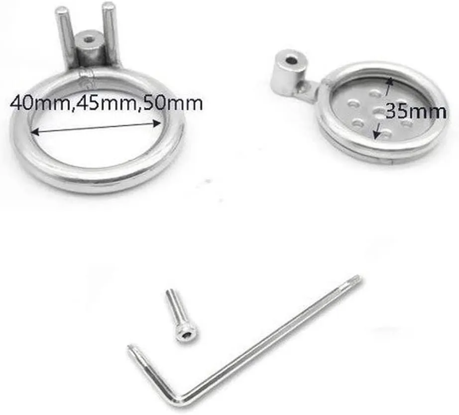 Stainless Steel Male Chastity Cage Metal Male Flat Chastity Lock Strap Sunglasses Prevent Erection Penis Cage Gay SM Alternative Bondage Training Supplies Adult Sex Supplies (Ring 45mm)