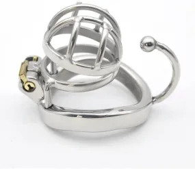 Stainless Steel Short Chastity Lock Chastity Device Male Cage Chastity Device Men's Metal Beginner Cage with Sunglasses, Hook Snap Ring (45mm)