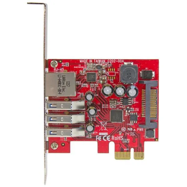 Startech.Com 3 Port Pci Express Usb 3.0 Card   Gigabit Ethernet - Fits Standard & Low-Profile Pcs - Uasp Supported - Opt