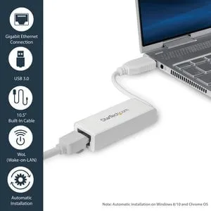 StarTech.com USB 3.0 to Gigabit Ethernet NIC Network Adapter - White - USB - 1 Port(s) - 1 x Network (RJ-45) - Twisted Pair - 10/100/1000Base-T - TAA Compliant