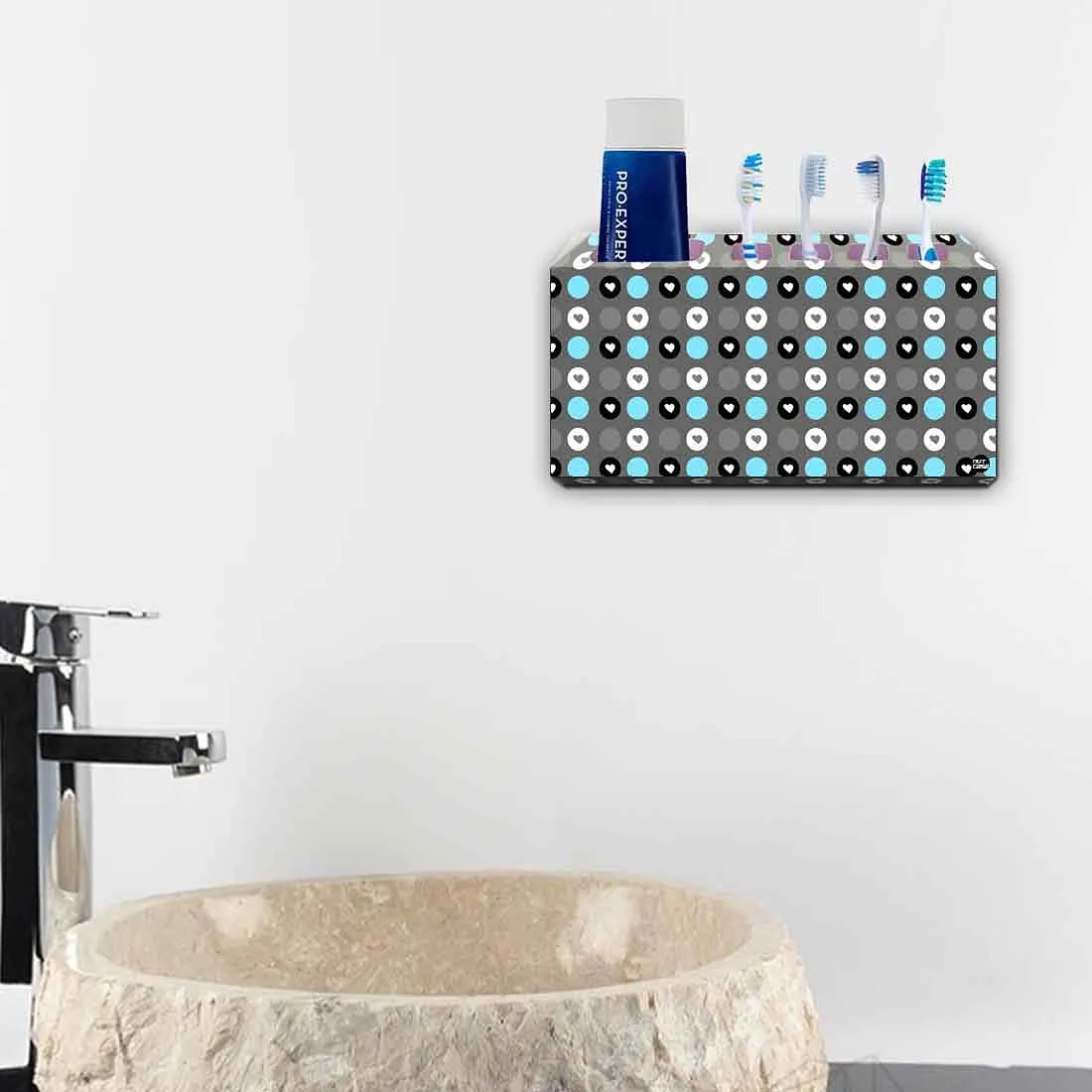 Toothbrush Holder Wall Mounted -Blue & Grey Hearts