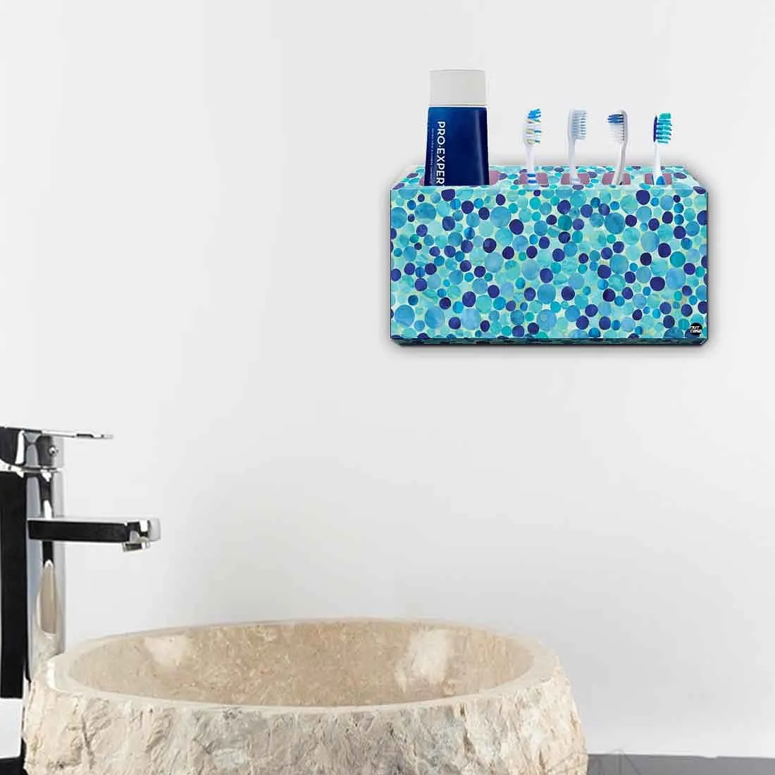 Toothbrush Holder Wall Mounted -Blue Marble Dots