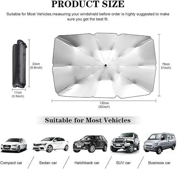 Umbrella Car Windshield, Foldable Car Windshield, Sun Shade Protector, Parasol Umbrella Front Window Sunshade, Interior Heat Insulation Car Sunshade, Sunscreen Heat Insulation Cloth