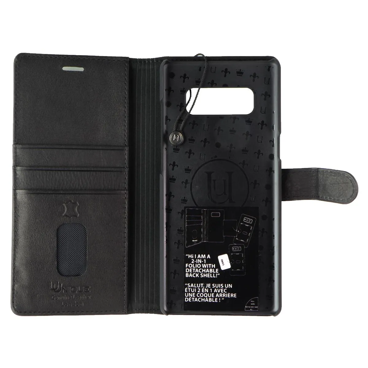 Unique London 2-in-1 Leather Folio   Case for Galaxy Note8 - Black