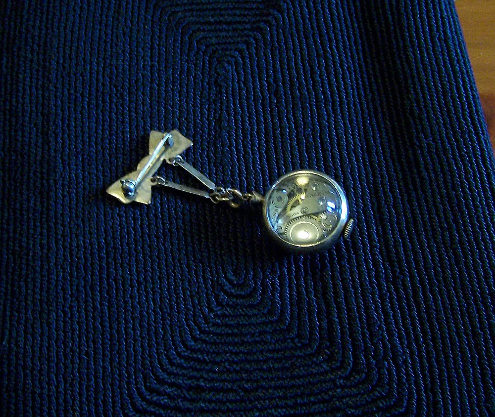 Vintage Gold Filled Crystal Ball Watch Pin Pendant