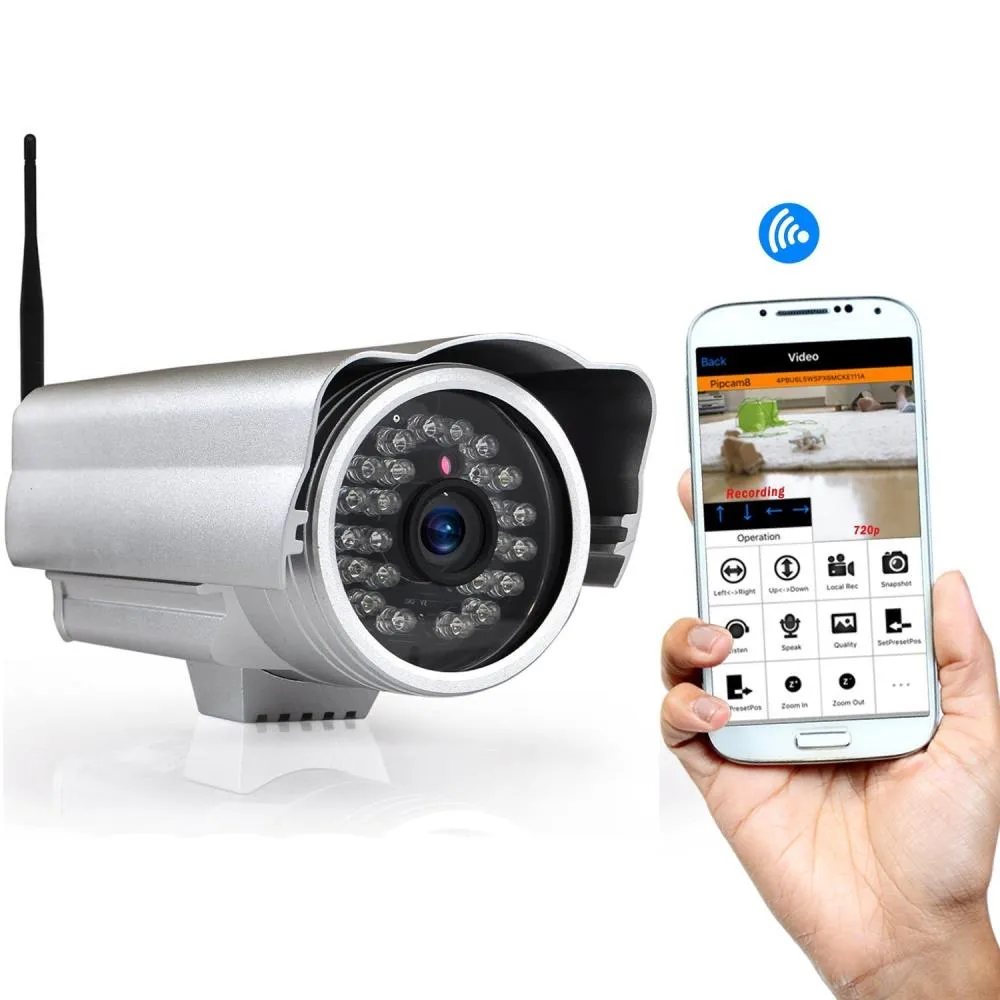 Weatherproof Ip Camera Surveillance Security Monitor With Wi-Fi, P2P Network, Image Capture, Video Recording, Built-In Web Server, Software Included, Downloadable App