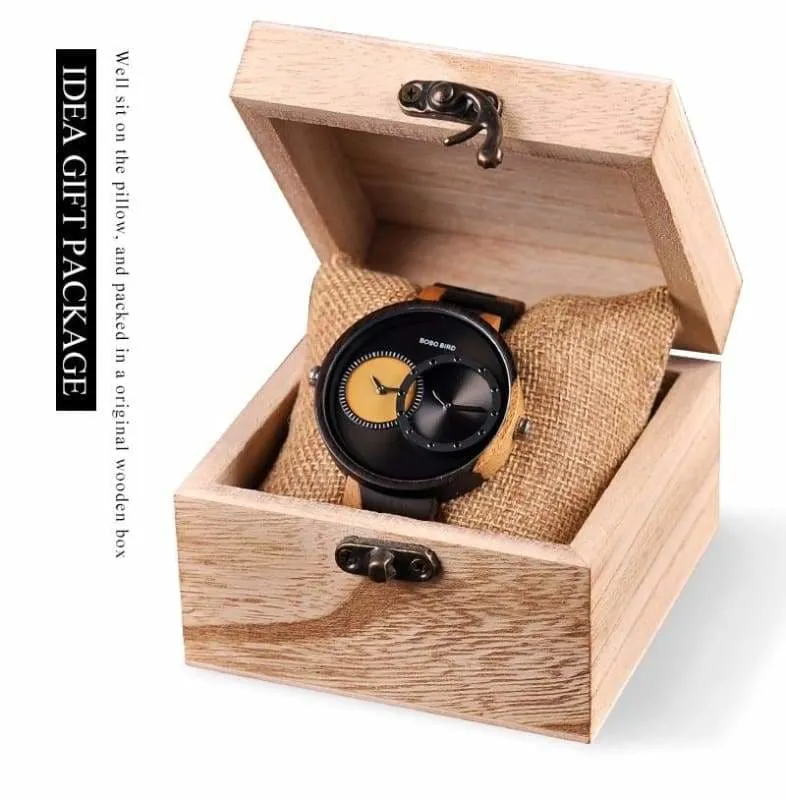 Wooden Watch Quartz 2 Time Zone For Men and Women