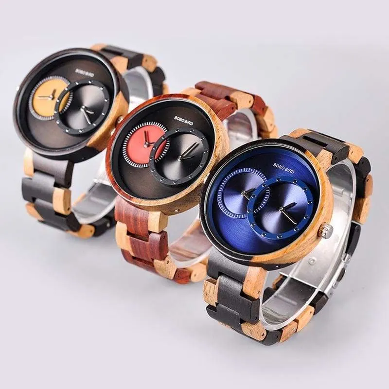 Wooden Watch Quartz 2 Time Zone For Men and Women