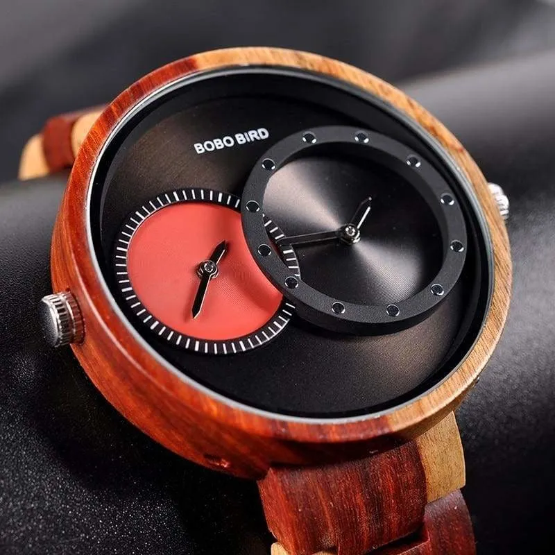 Wooden Watch Quartz 2 Time Zone For Men and Women