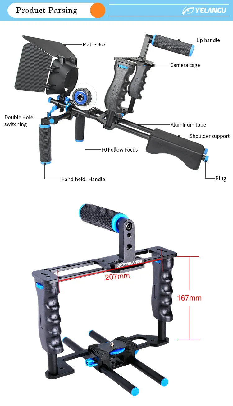 Yelangu D221 Shoulder Rig with Camera Cage and Follow Focus