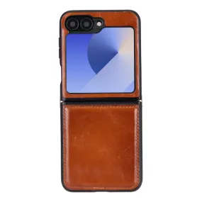 York Samsung Z Flip 6 Leather Back Cover Case, Rustic Tan